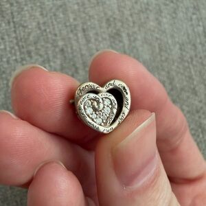Pandora Silver Heart Charm with Crystals